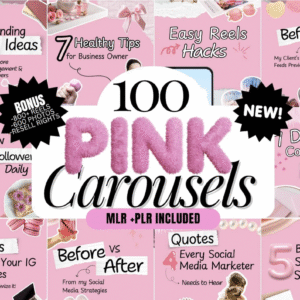 100 Aesthetic Pink Instagram Carousel Templates | Editable Canva Bundle with PLR & MRR Rights